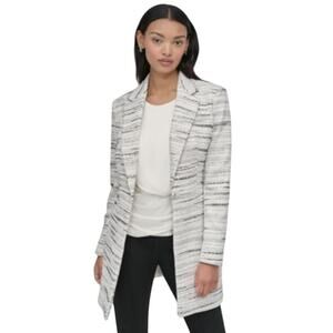 DKNY Women's Tweed Notch-Collar Blazer Jacket in Ivory Black